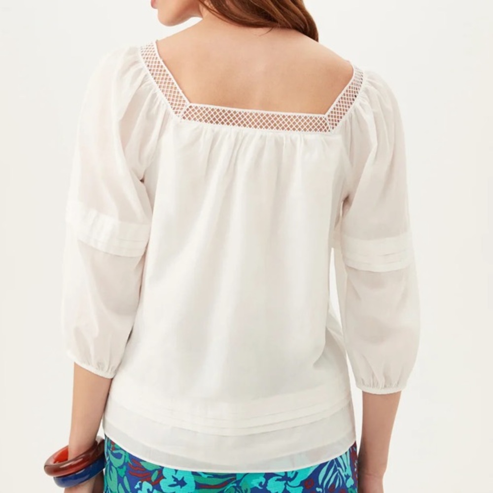 NWT Trina Turk Sz L Elarsa White Blouse with Mesh Detail - Picture 3 of 5